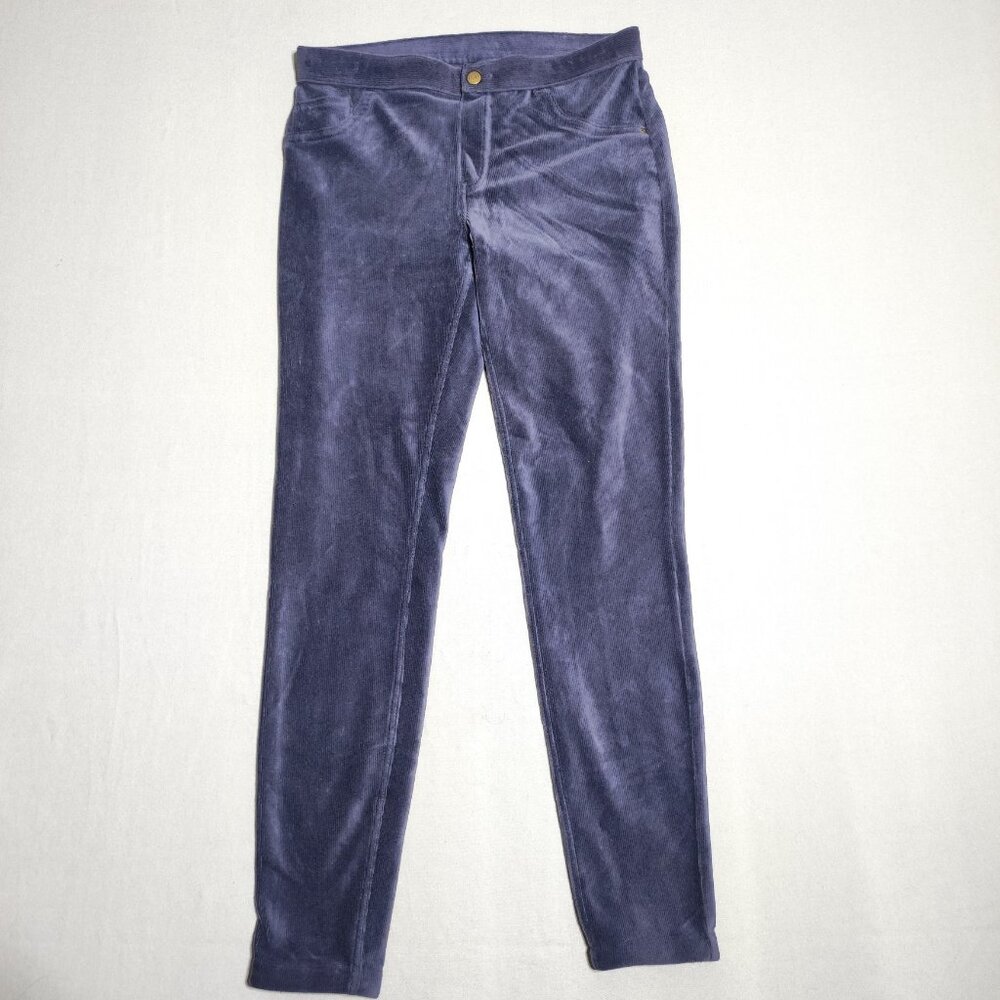 HUE Corduroy Leggings women's size M dark blue stretchy ankle crop